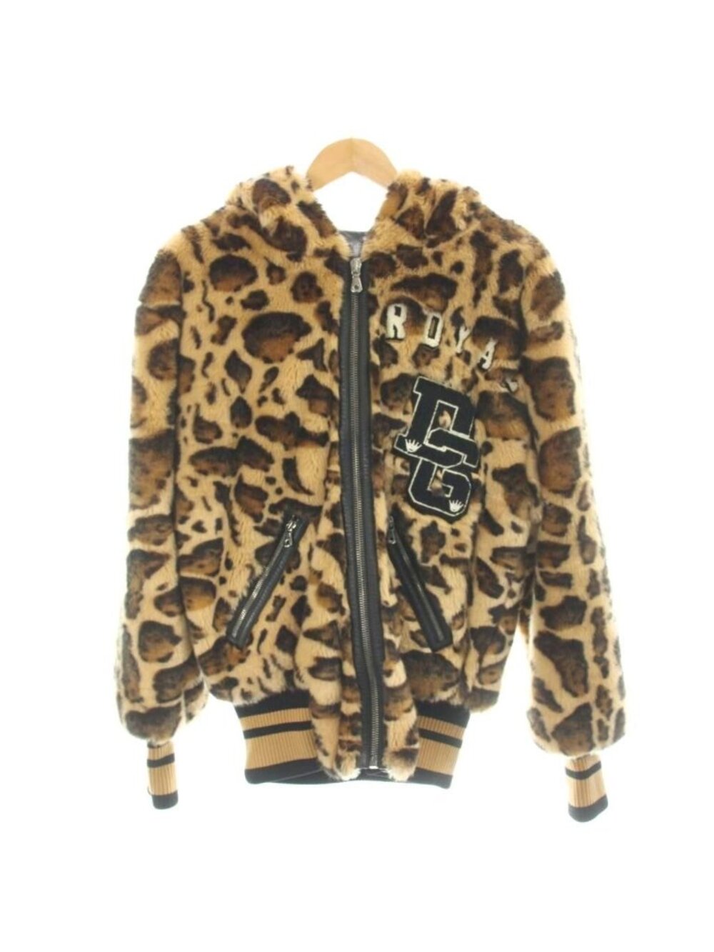 Dolce & Gabbana Jacket Hoodie Faux Fur Animal Leopard Print Zip Up Hood 44 Brown